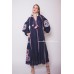 Boho Style Embroidered Maxi Dress Navy Blue with Maroon/White Embroidery